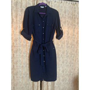 Navy belted shirt dress